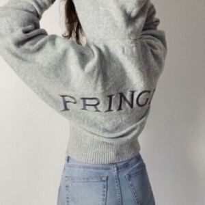 NWT H&M Pringle of Scotland Women Gray Long Sleeve Hooded Cropped Sweater S Rare